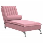 Chaise longue de massage avec traversin rose velours vidaxl