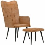 Chaise  oreilles avec repose - pied marron toile vidaxl