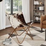 Vidaxl ? chaise papillon en cuir de vachette marron et blanc ? dossier incurv� pour confort ? armature ...