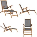 Vidaxl - chaise de terrasse avec repose - pied bois de teck solide noir - chaises longues - mobilier ...