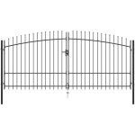 Vidaxl ? double portail fer et acier 400 x 225 cm ? ouverture battante ? acier enduit de poudre ? poteaux ...
