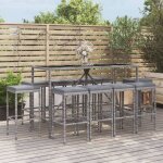 Vidaxl - ensemble de bar de jardin 11 pcs avec coussins gris poly rotin
