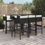 Vidaxl - ensemble de bar de jardin 7 pcs avec coussins noir poly rotin