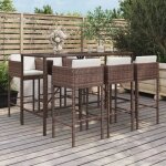 Vidaxl ? ensemble de bar de jardin 7 pcs ? r�sine tress�e marron ? table 180x70x110 cm ? tabourets 50x48x100 ...