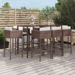 Vidaxl - ensemble de bar de jardin 9 pcs avec coussins marron poly rotin