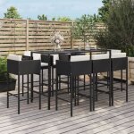 Vidaxl - ensemble de bar de jardin 9 pcs avec coussins noir poly rotin