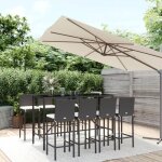 Vidaxl ensemble de bar de jardin 9 pcs avec coussins noir poly rotin