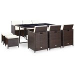 Vidaxl ensemble � manger d'ext�rieur et coussins 11 pcs r�sine tress�e
