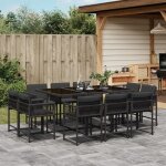 Vidaxl ? ensemble table et chaises de jardin 11 pcs ? r�sine tress�e noire ? coussins �pais amovibles ...