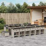 Vidaxl ? ensemble table et chaises de jardin 17 pcs ? r�sine tress�e gris clair ? coussins �pais ? dossier ...