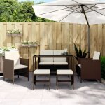 Vidaxl - ensemble à manger de jardin et coussins 6 pcs marron rotin Vidaxl - ensemble à manger de jardin et coussins 6 pcs marron rotin