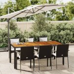 Vidaxl ? ensemble table et chaise de jardin 7 pi�ces ? r�sine tress�e noire ? coussins en polyester blanc ...