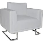 Fauteuil cube avec pieds chromés blanc similicuir - vidaxl Fauteuil cube avec pieds chromés blanc similicuir - vidaxl