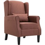 Fauteuil avec une structure en bois et un tissu brun couvert avec un design lgant