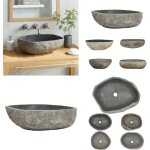 Lavabo en pierre de rivi�re ovale (45 - 53)x(34 - 41) cm - lave - mains oval - lavabo en pierre naturelle ...