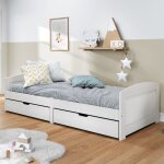 Lit de jour avec 2 tiroirs cadre de lit lit adulte pour chambre à coucher irun blanc 90x200 cm bois pin ... Lit de jour avec 2 tiroirs cadre de lit lit adulte pour chambre à coucher irun blanc 90x200 cm bois pin ...