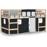 Vidaxl - lit mezzanine enfants et rideaux blanc / noir 90x190cm pin massif