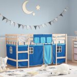 Vidaxl - lit mezzanine enfants et rideaux bleu 90x190cm bois pin massif