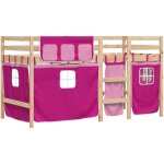 Lit mezzanine enfants et rideaux rose 90x190cm bois pin massif