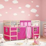 Vidaxl - lit mezzanine enfants et rideaux rose 90x200cm bois pin massif