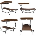 Vidaxl - lit de repos d'ext�rieur avec auvent et oreiller marron - transat jardin - chaise longue ext�rieure ...