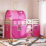 Vidaxl - lit superpos avec rideaux rose 90x190 cm bois pin massif