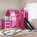 Vidaxl - lit superpos� avec toboggan et rideaux rose 90x190 cm