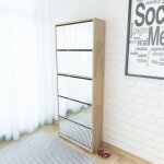 Vidaxl ? meuble � chaussures mural 5 �tag�res avec miroir 63x17x169, 5 cm ? ch�ne agglom�r� ? rangement ...