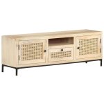 Vidaxl - meuble tv 120x30x40 cm bois de manguier et canne naturelle