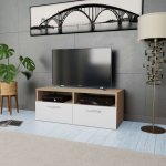 Meuble tv agglom�r� 95 x 35 x 36 cm ch�ne et blanc