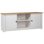 Vidaxl ? meuble tv blanc 120x40x50 cm en bois de pin massif ? 2 portes et 2 compartiments ? design rustique ...