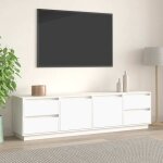 Vidaxl ? meuble tv blanc 176x37x47, 5 cm en bois de pin massif ? grand espace de rangement pour t�l�viseur ...