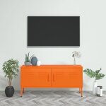 Vidaxl ? meuble tv orange 105x35x50 cm en acier ? 2 portes avec �tag�re ? niveleurs ajustables ? 4 trous ...