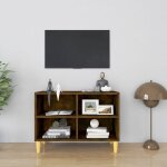 Vidaxl - meuble tv avec pieds en bois massif chêne fumé 69, 5x30x50 cm Vidaxl - meuble tv avec pieds en bois massif chêne fumé 69, 5x30x50 cm