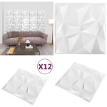 Panneaux muraux 3d 12 pcs 50x50 cm blanc diamant 3 m - panneau mural 3d - papier peint 3d - dcoration ...