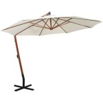 Parasol suspendu avec poteau en bois 350 cm blanc vidaxl