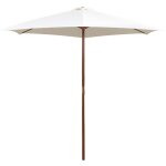 Parasol avec poteau en bois 270 x 270 cm blanc crme