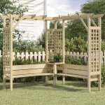 Pergola d'angle avec banc bois de pin imprgn