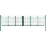 Vidaxl ? portail grillag� acier galvanis� 400x100 cm vert fonc� ? charni�re � boulon ? poteaux � 60 mm ...