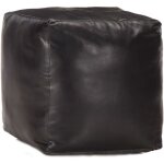 Pouf 40 x 40 x 40 cm noir cuir véritable de chèvre Pouf 40 x 40 x 40 cm noir cuir véritable de chèvre