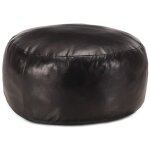 Pouf 60 x 30 cm noir cuir véritable de chèvre Pouf 60 x 30 cm noir cuir véritable de chèvre