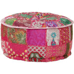 Vidaxl ? pouf rond en coton patchwork fait main ? dimensions 40x20 cm ? aspect vintage avec broderies ...