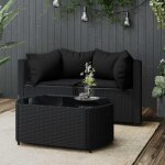 Vidaxl - salon de jardin 3 pcs avec coussins noir r�sine tress�e