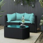 Salon de jardin 3 pcs avec coussins noir r�sine tress�e vidaxl