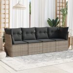 Salon de jardin 4 pcs avec coussins gris rsine tresse