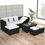 Vidaxl ? salon de jardin 4 pcs r�sine tress�e noire ? canap� d'angle avec coussins confortables ? structure ...