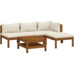 Salon de jardin 5 pcs avec coussin crme bois d'acacia solide vidaxl