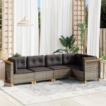 Salon de jardin 5 pcs avec coussins gris rsine tresse vidaxl