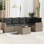 Vidaxl ? salon de jardin 6 pcs ? r�sine tress�e gris ? coussins avec housses amovibles ? table en verre ...