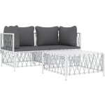 Vidaxl - salon de jardin avec coussins 3 pcs blanc acier